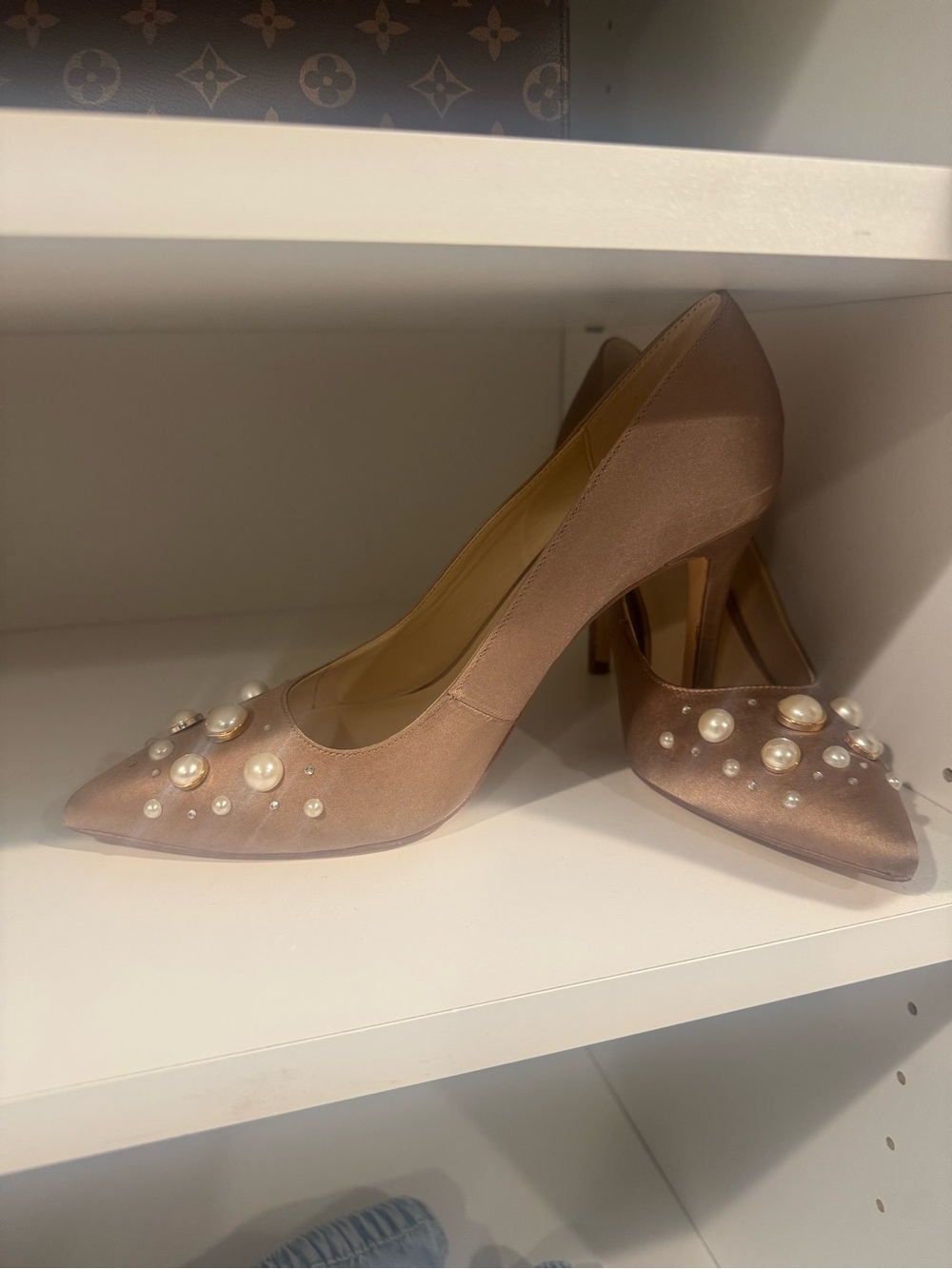 Nine West Pearl-Embellished SatinPointed Toe Pumps